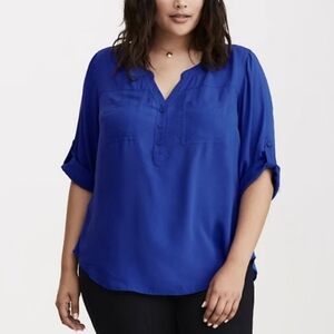 BNWT Torrid Harper Georgette Cobalt Blue Blouse 1X 3/4 Sleeve V-Neck Workwear